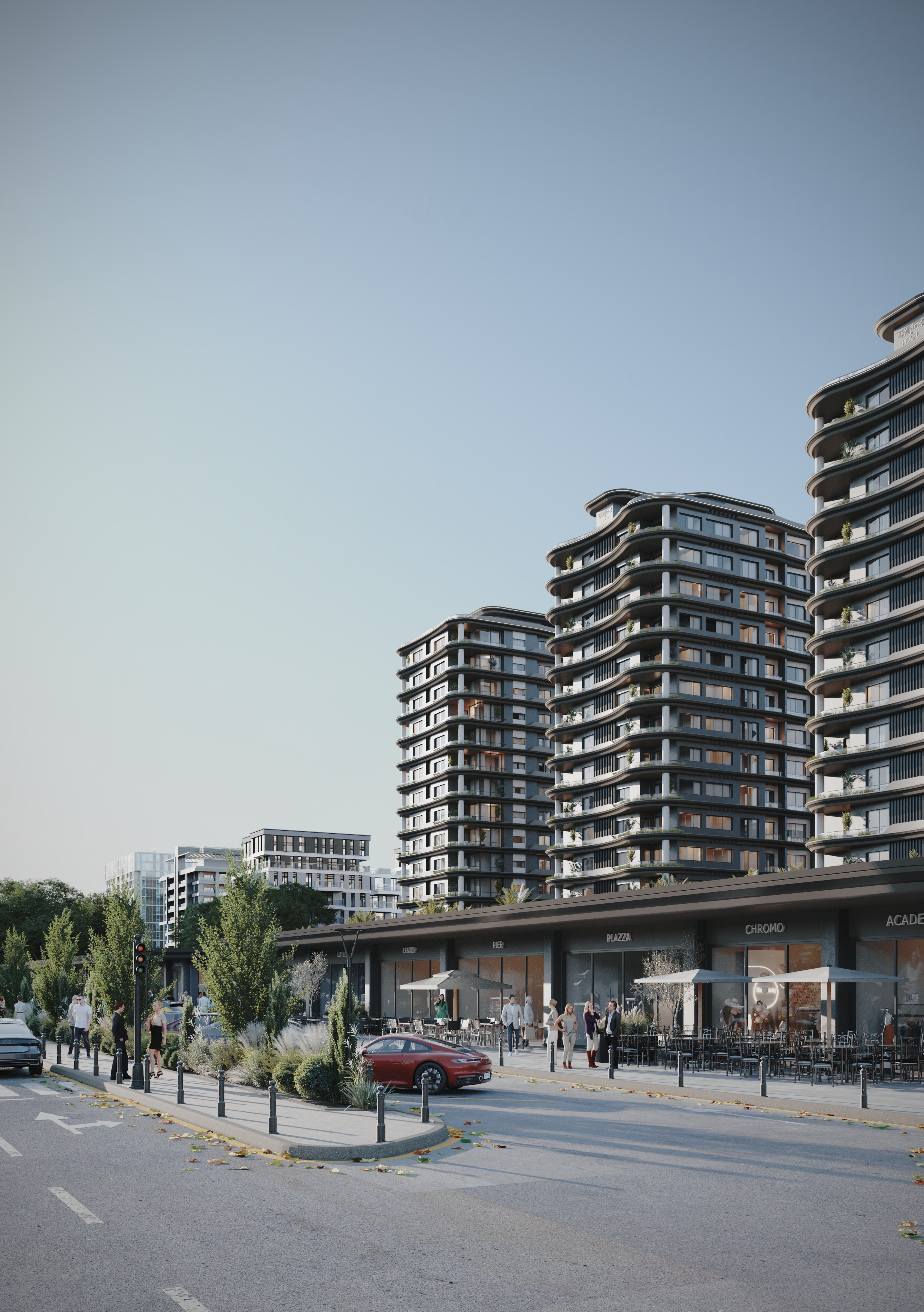 UBB Mersin Tekince Konut Kompleksi - Gündüz & Gece Aydınlatmalı Dış Cephe Görselleştirme